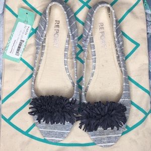 Report Footwear Madeline Fringe Peep-toe Flats
